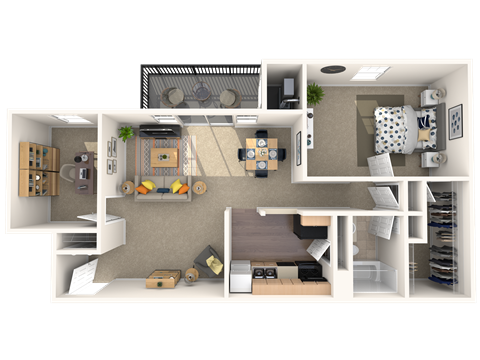 Floor plan for 1 bed, 1 bath, 840 sqft